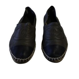 Chanel Interlocking CC Logo Leather Espadrilles Women's 7 Army Green